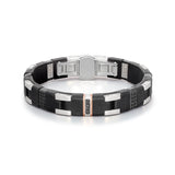 Baraka Men's 18K Rose Gold, Silver & Rubber Bracelet with Black Diamonds