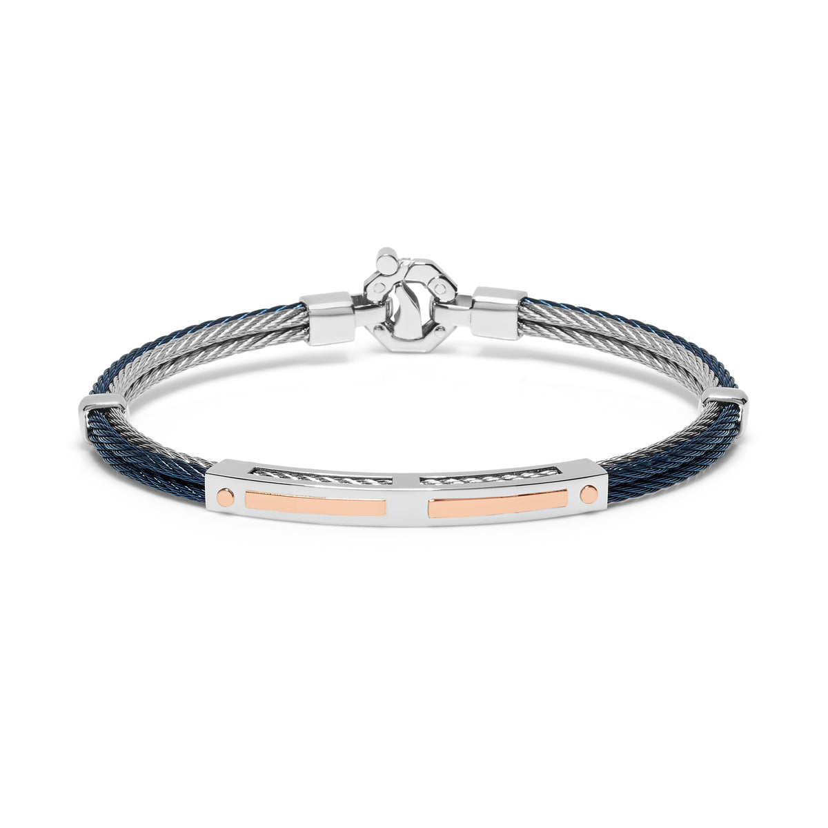 Baraka Men's 18K Rose Gold & Stainless Steel Blue Cable Diamond Bracelet