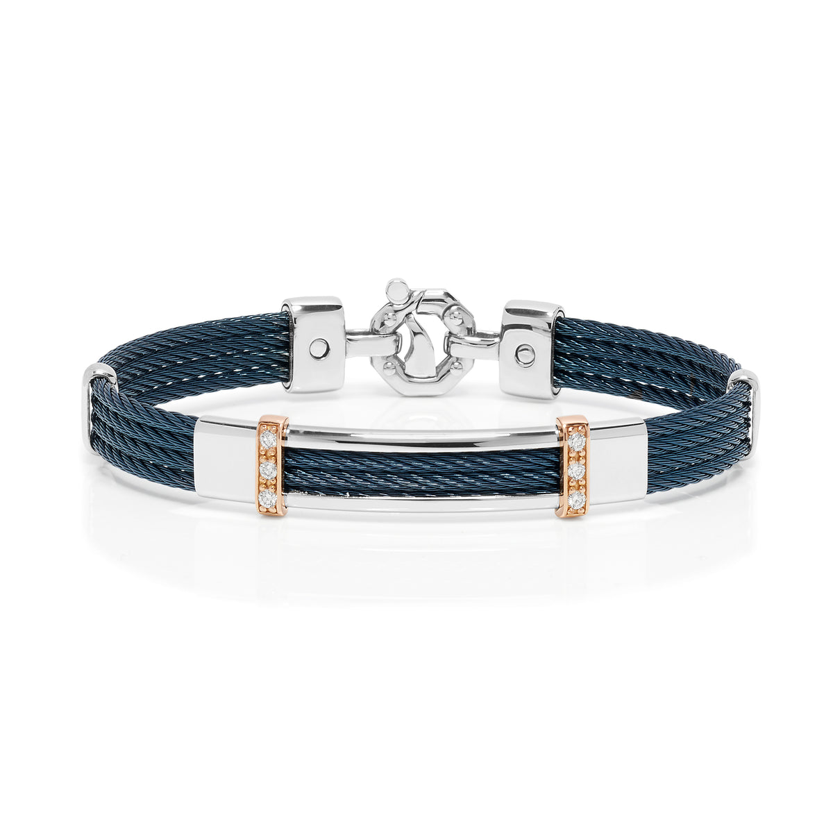 Baraka Men's 18K Rose Gold & Steel Blue Cable Bracelet with White Diamonds