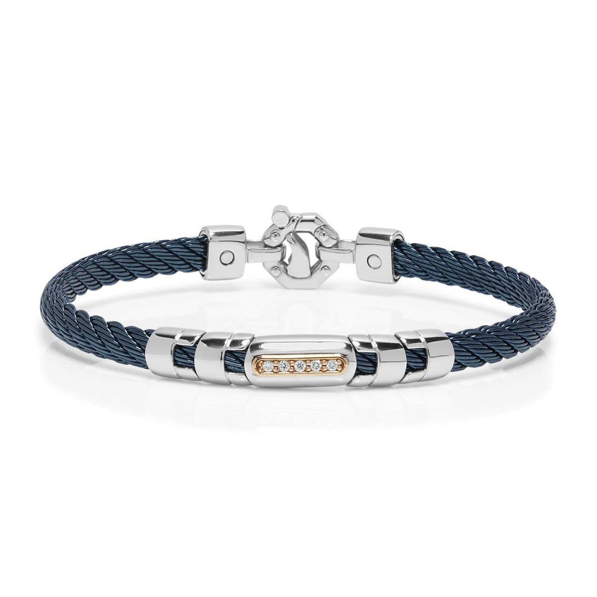 Baraka 18K rose gold and steel cable bracelet with white diamonds BR332001RODB