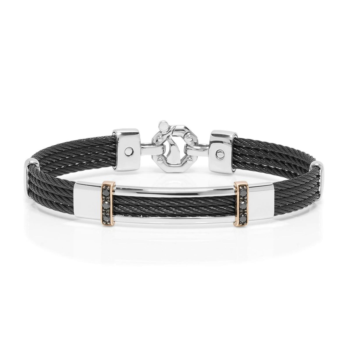 Baraka 18K rose gold and steel cable bracelet with black diamonds BR332101RODN