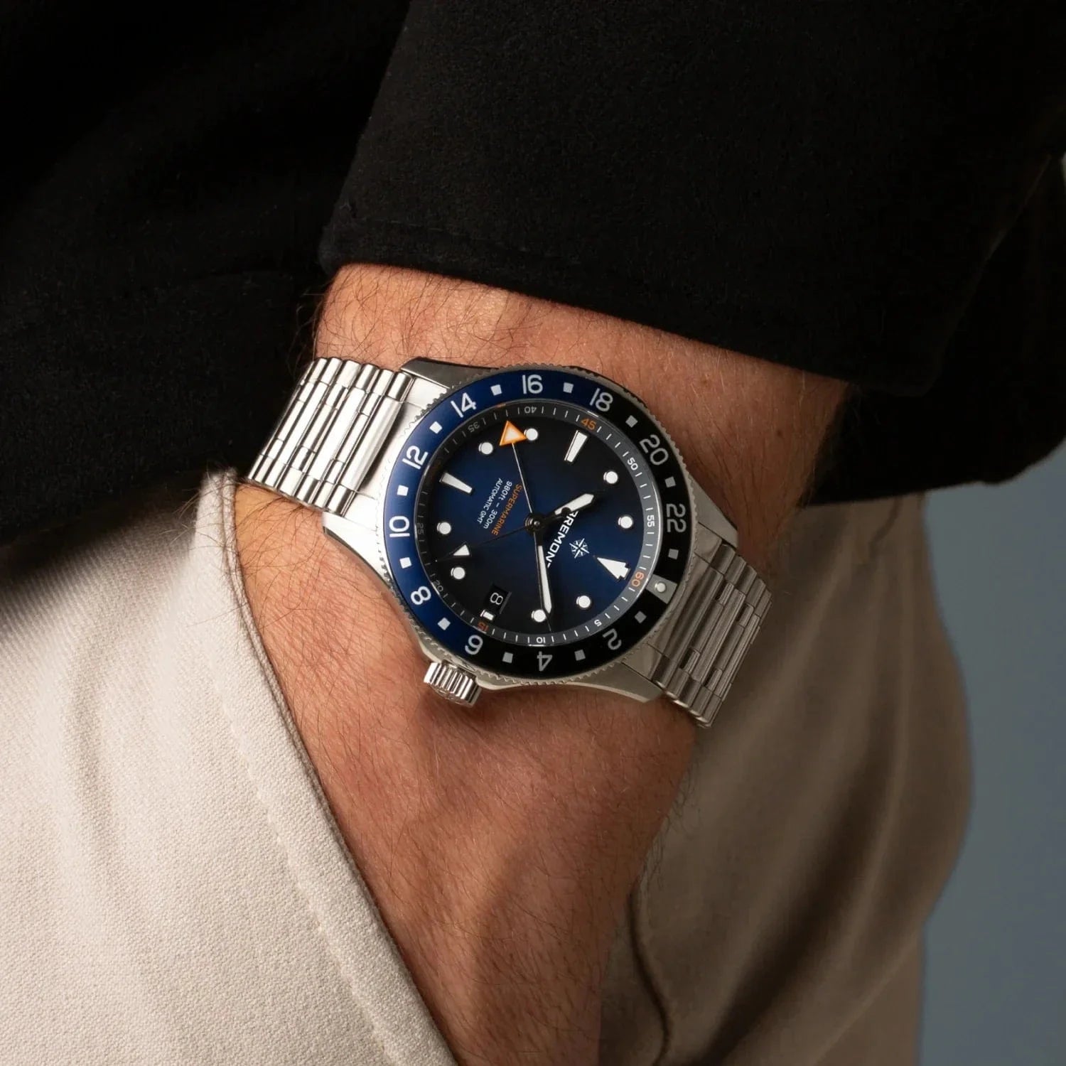 Bremont Supermarine 300M GMT, 'Glacier' Blue 40mm Blue Dial Men's Watch SM40-GMT-SS-BLBK-B