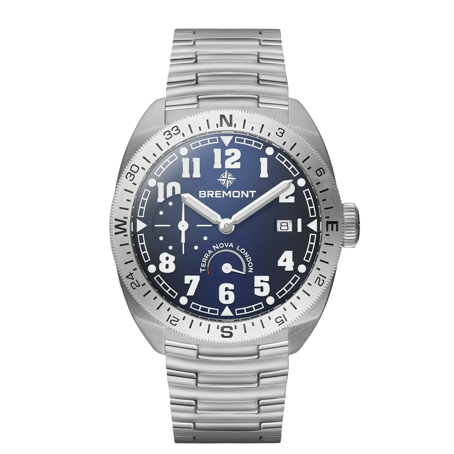 Bremont Terra Nova 40.5mm Turning Bezel Power Reserve Blue Dial Men's Watch TN40-PWR-SS-BL-B