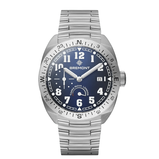 Bremont Terra Nova 40.5mm Turning Bezel Power Reserve Blue Dial Men's Watch TN40-PWR-SS-BL-B