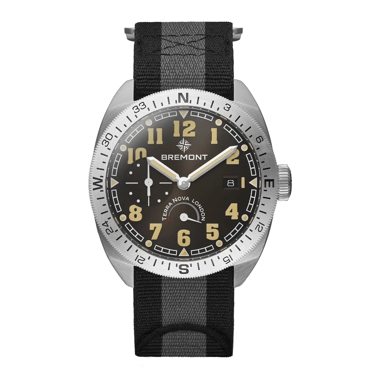 Bremont Terra Nova 40.5mm Turning Bezel Power Reserve Black Dial Men's Watch TN40-PWR-SS-BK-N-S