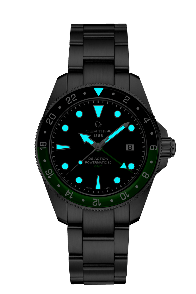 Certina DS Action GMT Powermatic 80 41mm Green-Black Men's Watch C0329291105100