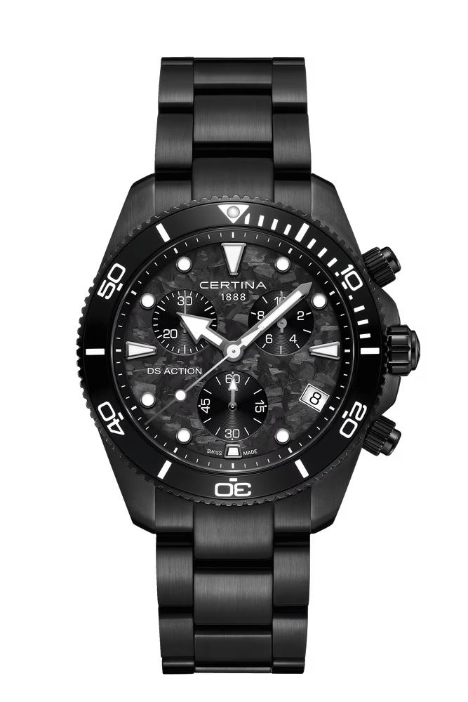 Certina DS Action Chrono 42mm Black Carbon Dial Men's Watch C0484173320100