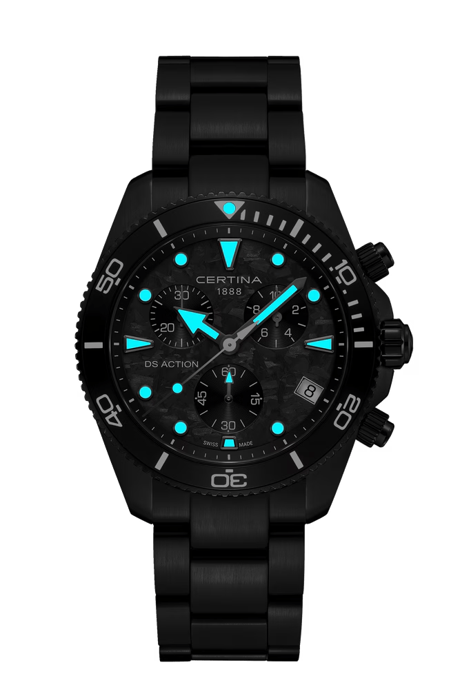 Certina DS Action Chrono 42mm Black Carbon Dial Men's Watch C0484173320100