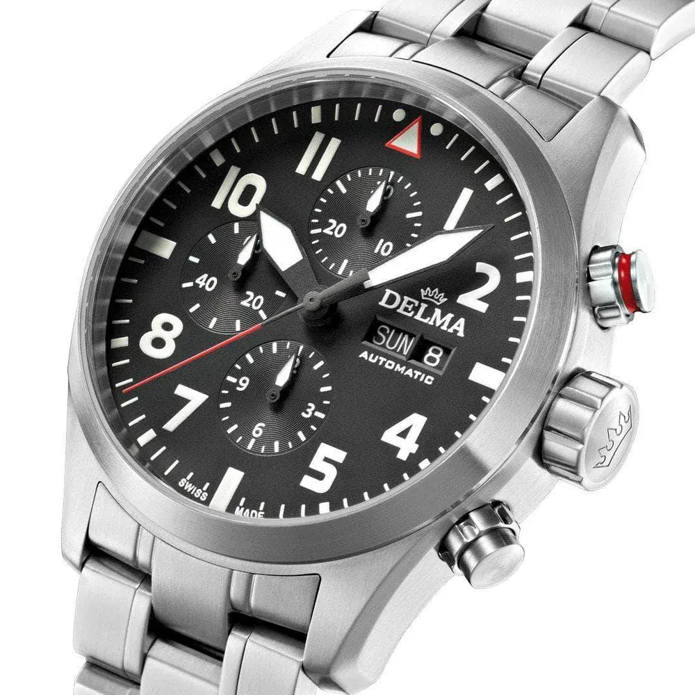 DELMA Commander Chronograph 45mm Black Dial Men's Watch 41702.580.6.038