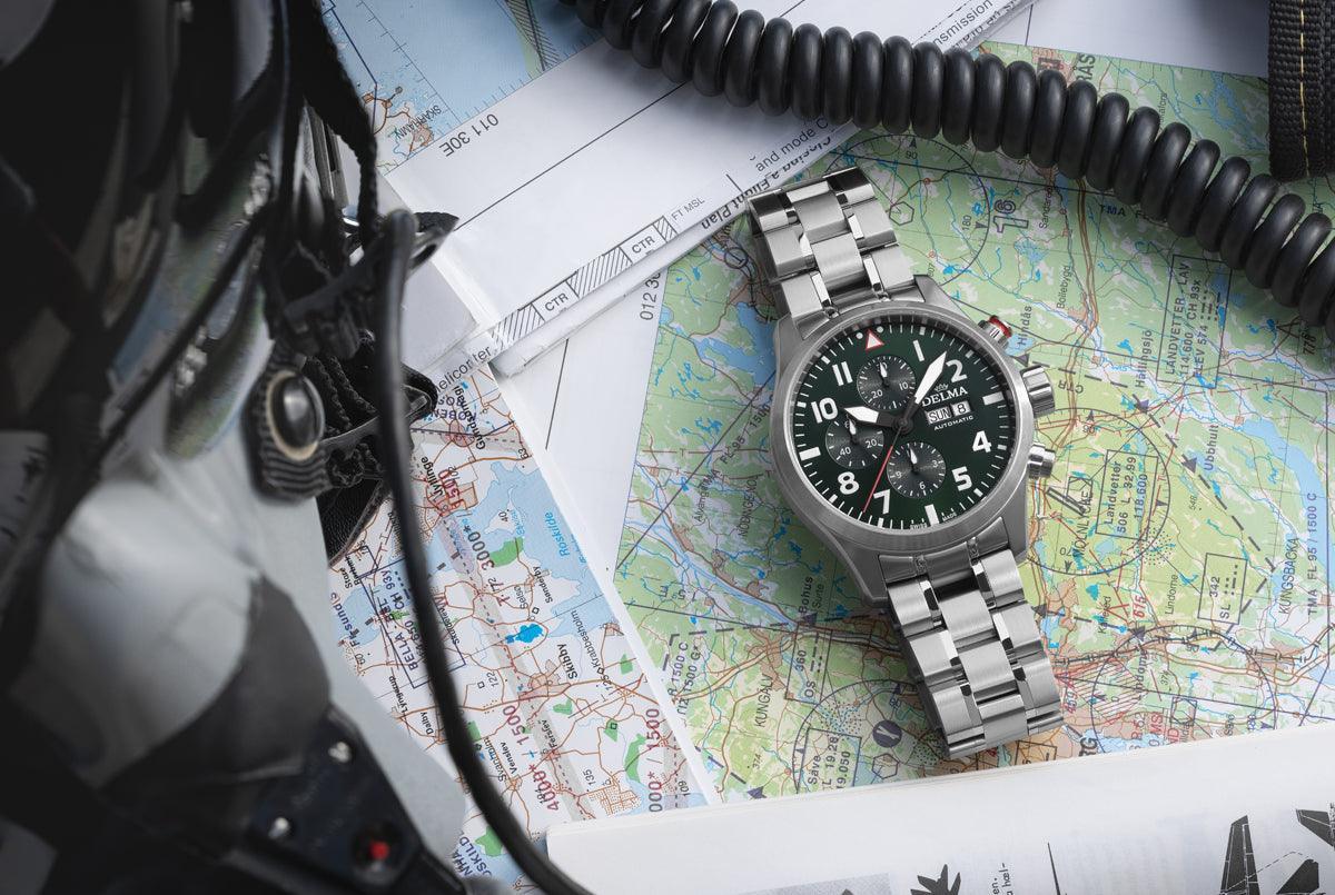 DELMA Commander Chronograph 45mm Green Dial Men's Watch 41702.580.6149