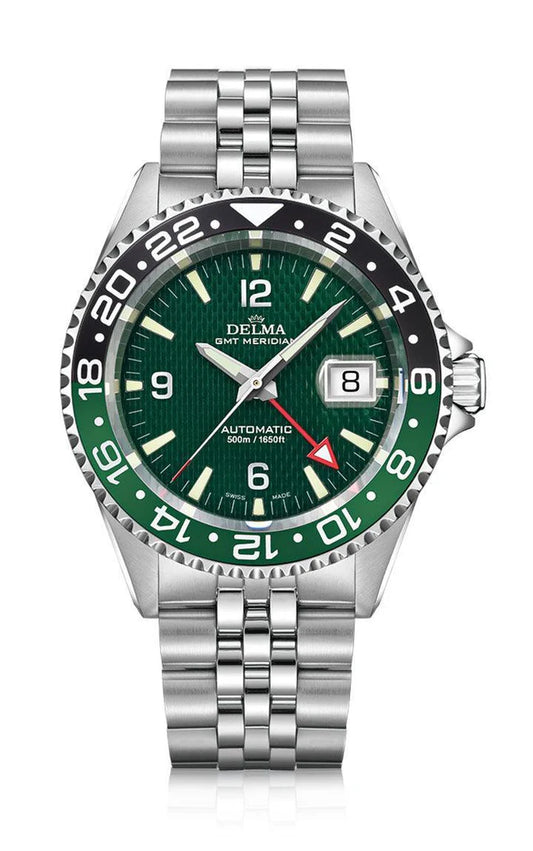 DELMA Santiago GMT Meridian Automatic 43mm Green Dial Men's Watch 41702.756.6.144