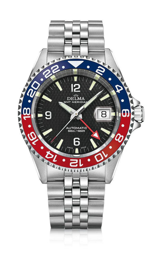 DELMA Santiago GMT Meridian Automatic 43mm Black Dial Men's Watch 41702.756.6P034