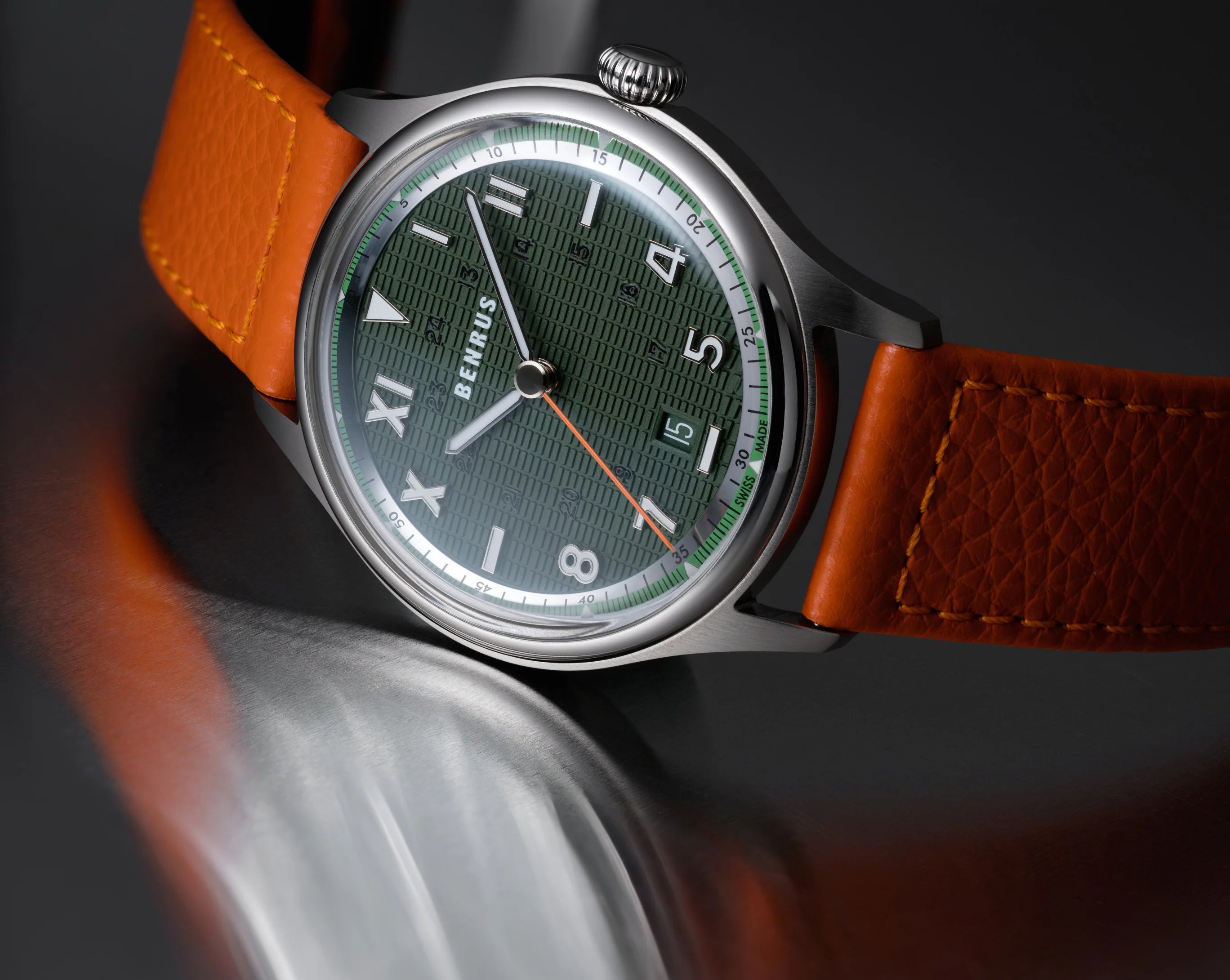 Benrus #3061 GT 39.5mm Dark Green California Dial Men's Watch 3061-SS-G-039-02