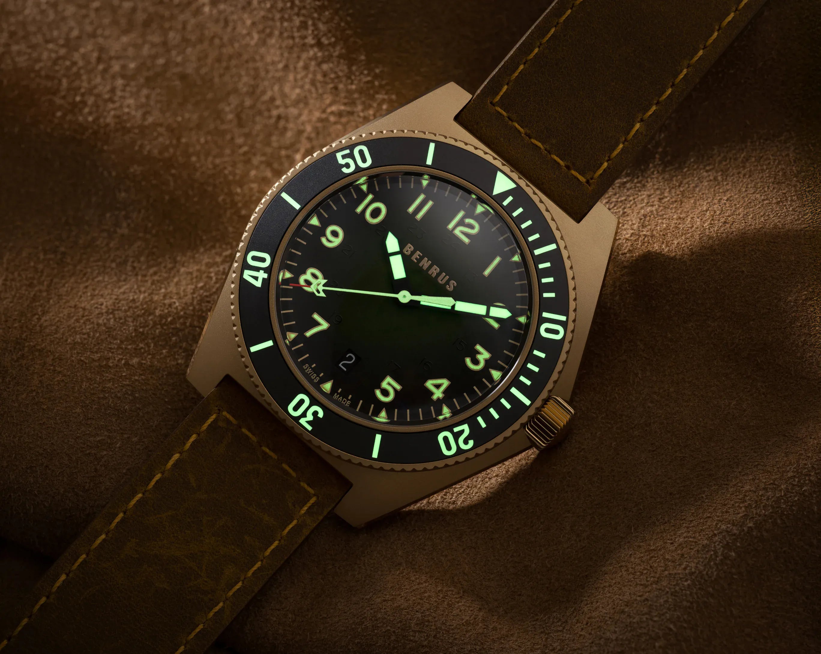 Benrus TYPE 2 UJ 41.5mm Green Dial Men's Watch T2CI-BR-G-415-01