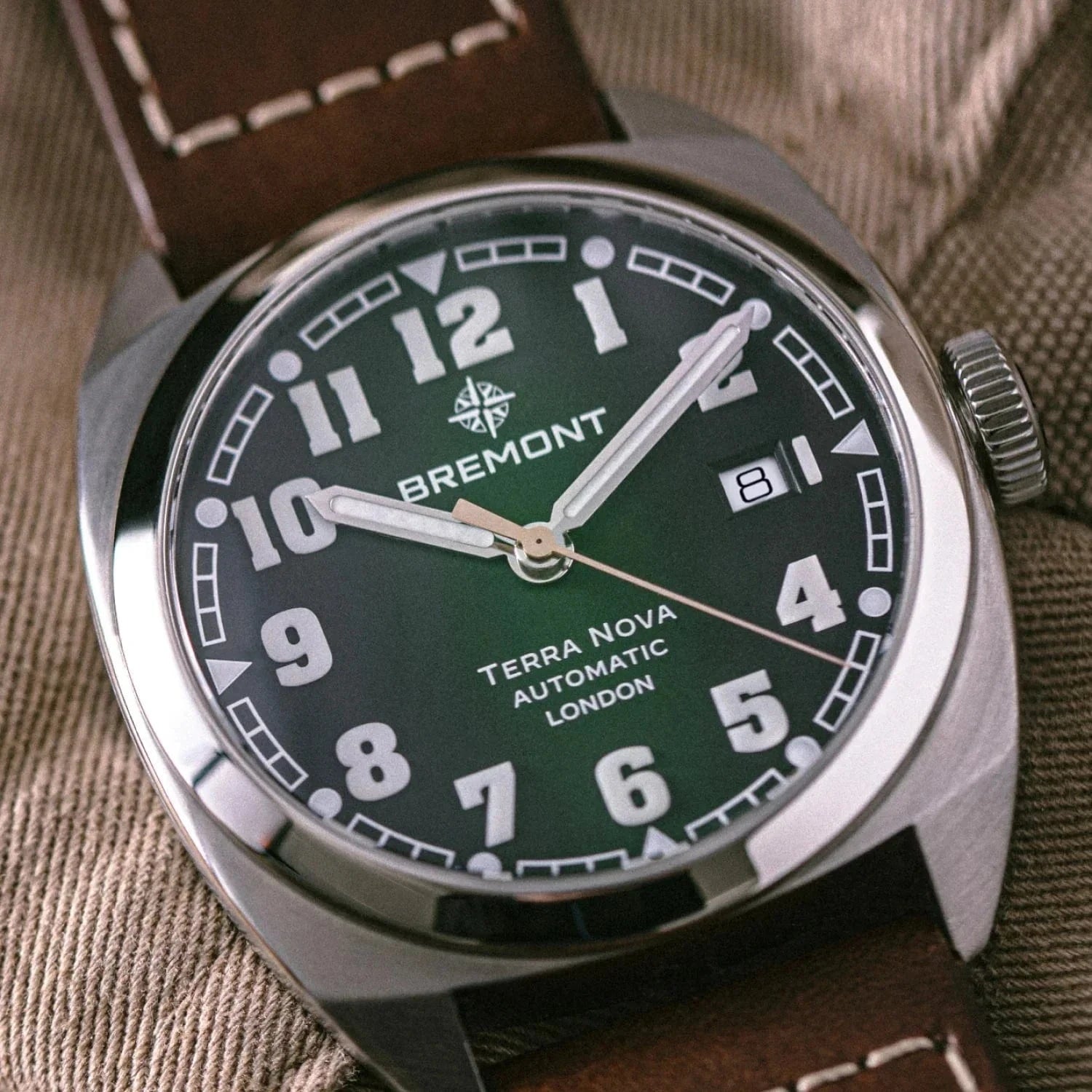Bremont Terra Nova 40.5mm Date Green Dial Men's Watch TN40-DT-SS-GN-L-S