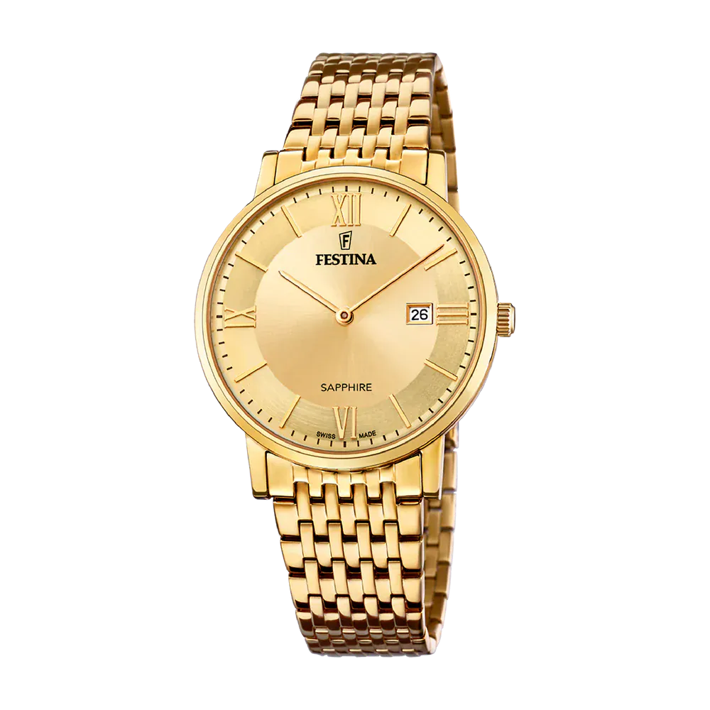 Festina Swiss Sapphire 39mm Gold Dial Men's Watch F20020/2