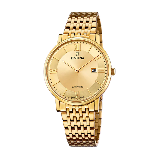 Festina Swiss Sapphire 39mm Gold Dial Men's Watch F20020/2