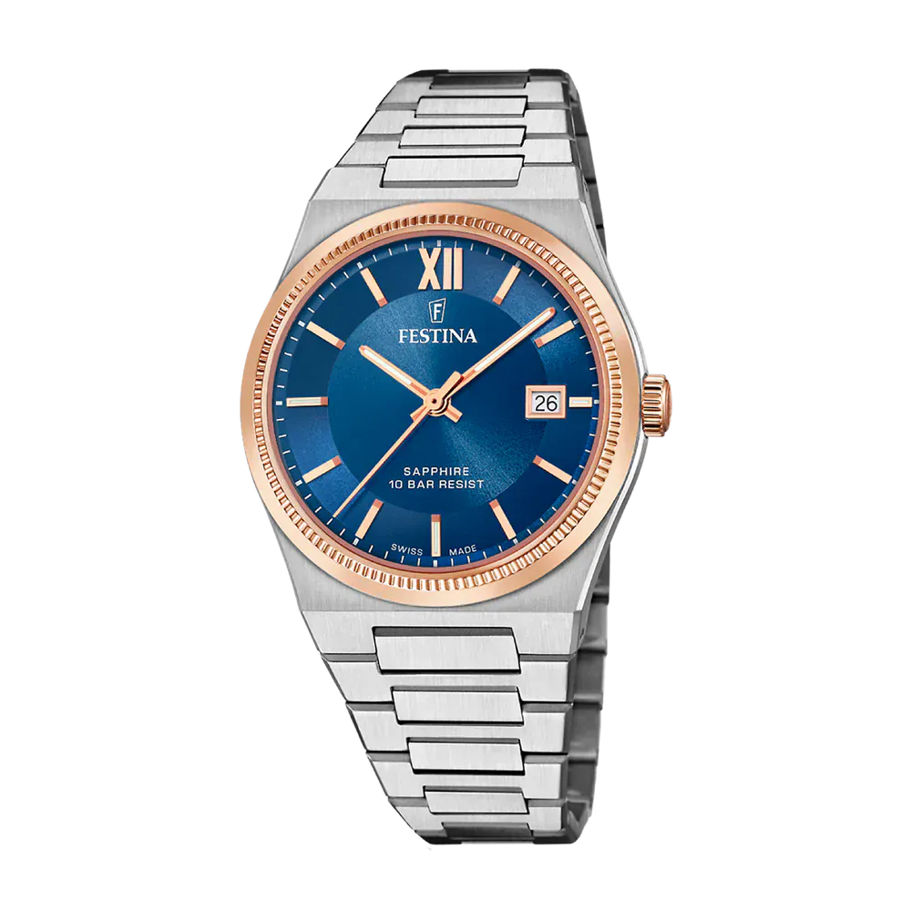 Festina Swiss Rivé 40mm Blue Dial Men's Watch F20036/2