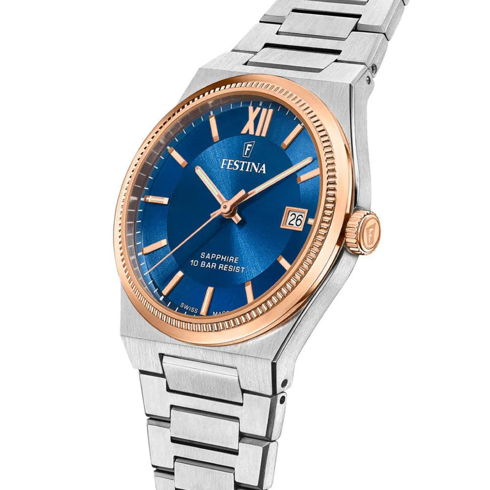 Festina Swiss Rivé 40mm Blue Dial Men's Watch F20036/2