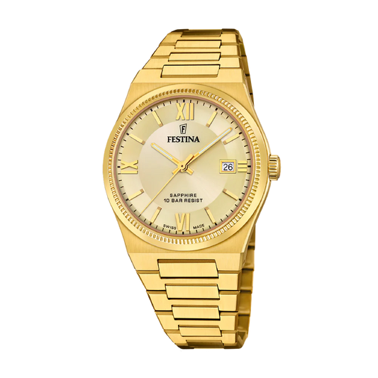 Festina Swiss Rivé 40mm Gold Dial Men's Watch F20038/2