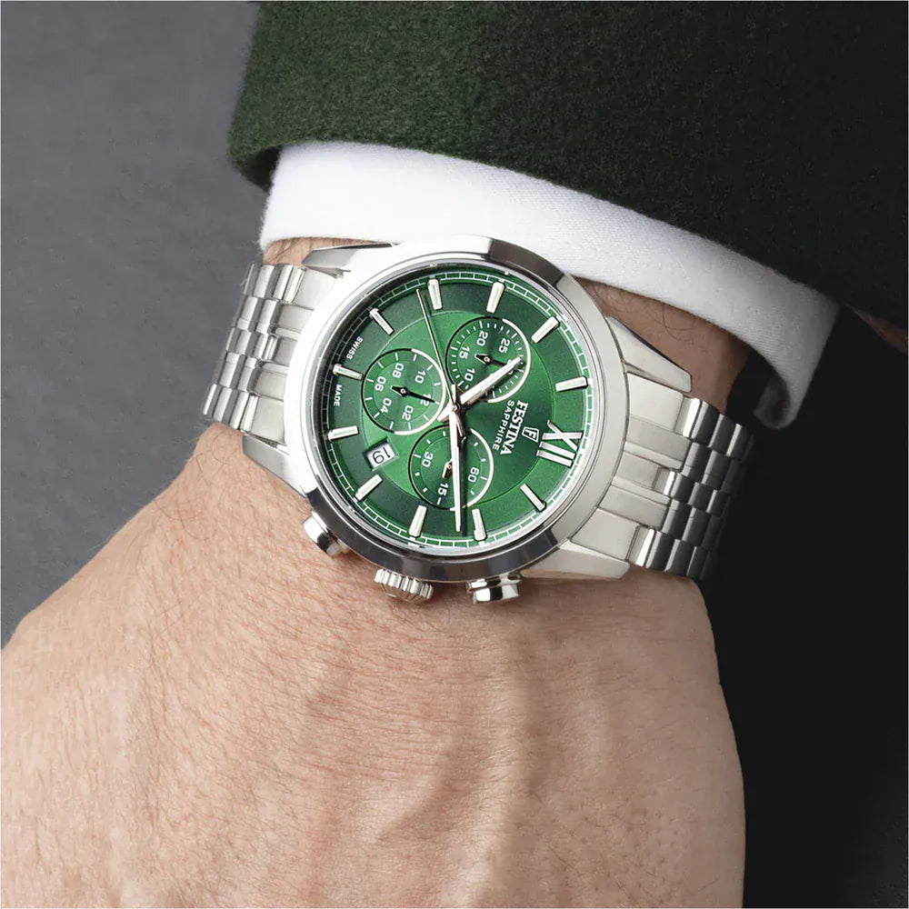 Festina Swiss Chronograph 41mm Green Dial Men's Watch F20040/3