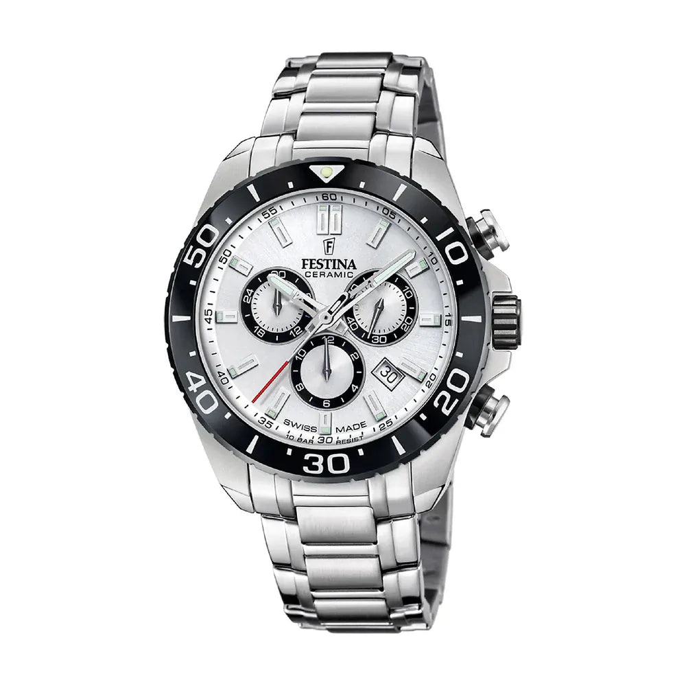 Festina Swiss Chronograph Ceramic 44mm Silver Dial Men's Watch F20042/1