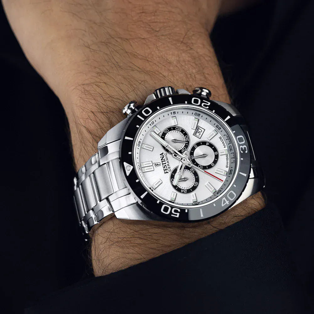 Festina Swiss Chronograph Ceramic 44mm Silver Dial Men's Watch F20042/1