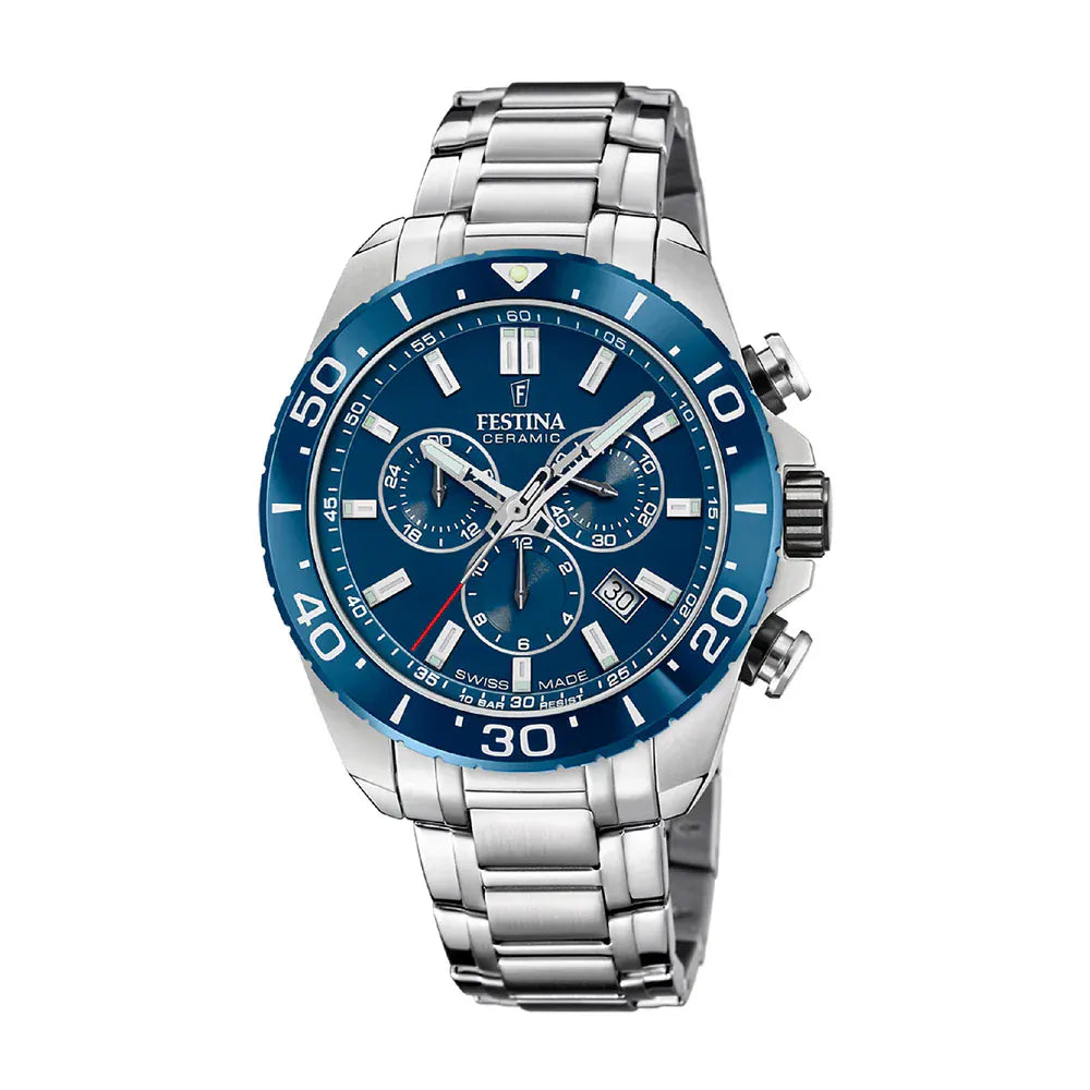 Festina Swiss Chronograph Ceramic 44mm Blue Dial Men's Watch F20042/2