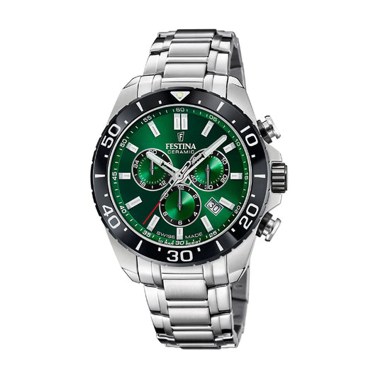 Festina Swiss Made 44mm Chronograph Ceramic Green Dial Men's Watch F20042/3