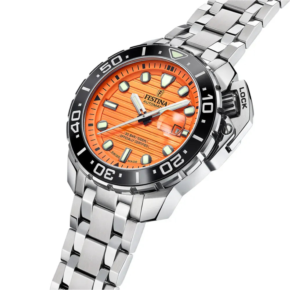 Festina Swiss Made 47mm Odyssey Diver Orange Dial Men's Watch F20043/3
