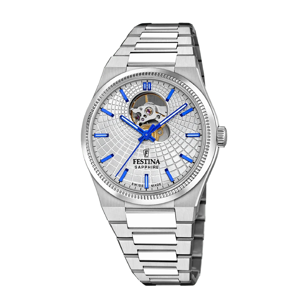 Festina Swiss Made 40mm Rivé Open Heart Silver Dial Men's Watch F20053/1