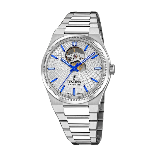 Festina Swiss Made 40mm Rivé Open Heart Silver Dial Men's Watch F20053/1