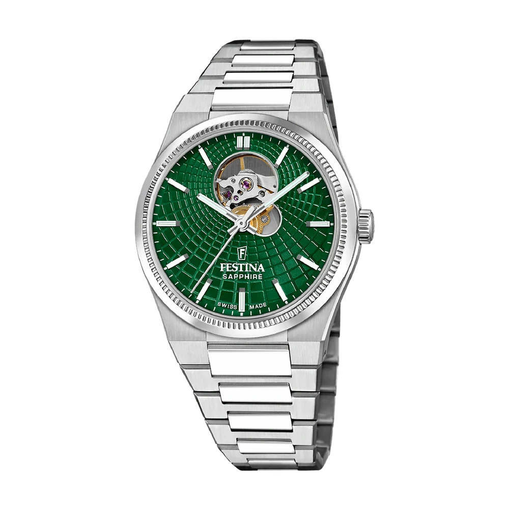 Festina Swiss Made 40mm Rivé Open Heart Green Dial Men's Watch F20053/3