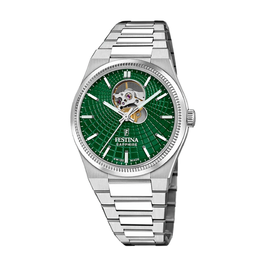 Festina Swiss Made 40mm Rivé Open Heart Green Dial Men's Watch F20053/3