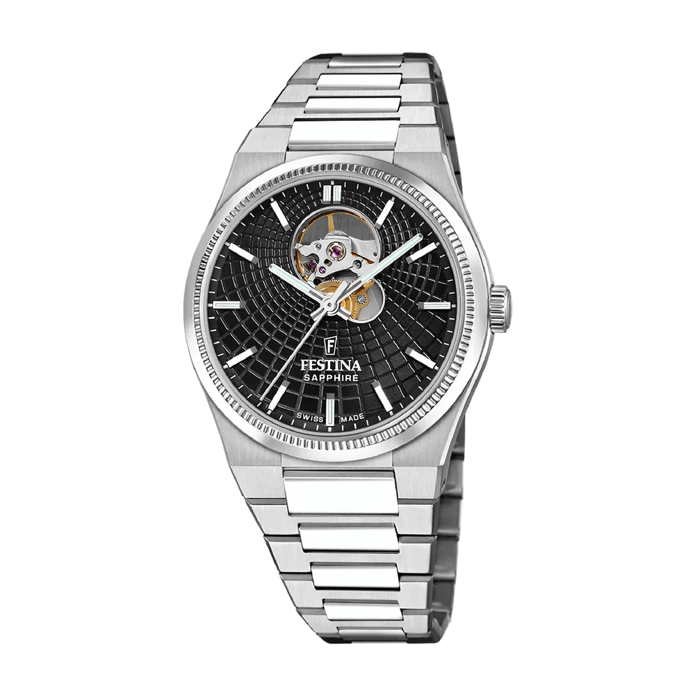 Festina Swiss Made 40mm Rivé Open Heart Black Dial Men's Watch F20053/4