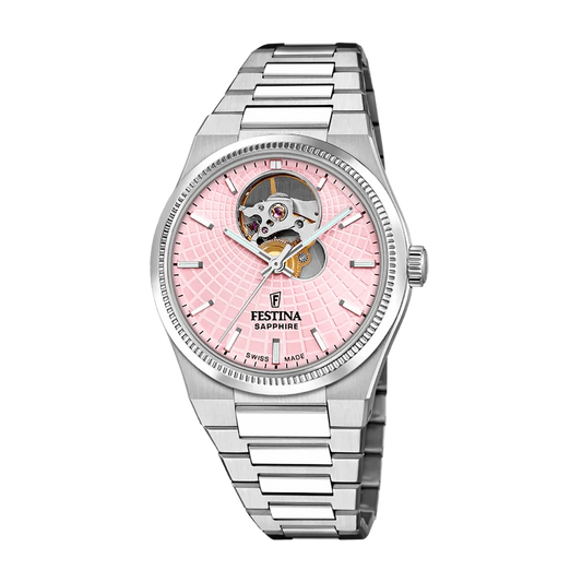 Festina Swiss Made 35mm Rivé Open Heart Pink Dial Women's Watch F20054/2