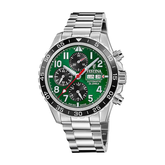 Festina Swiss Made 45mm Aviator North Chrono Green Dial Men's Watch F20055/2