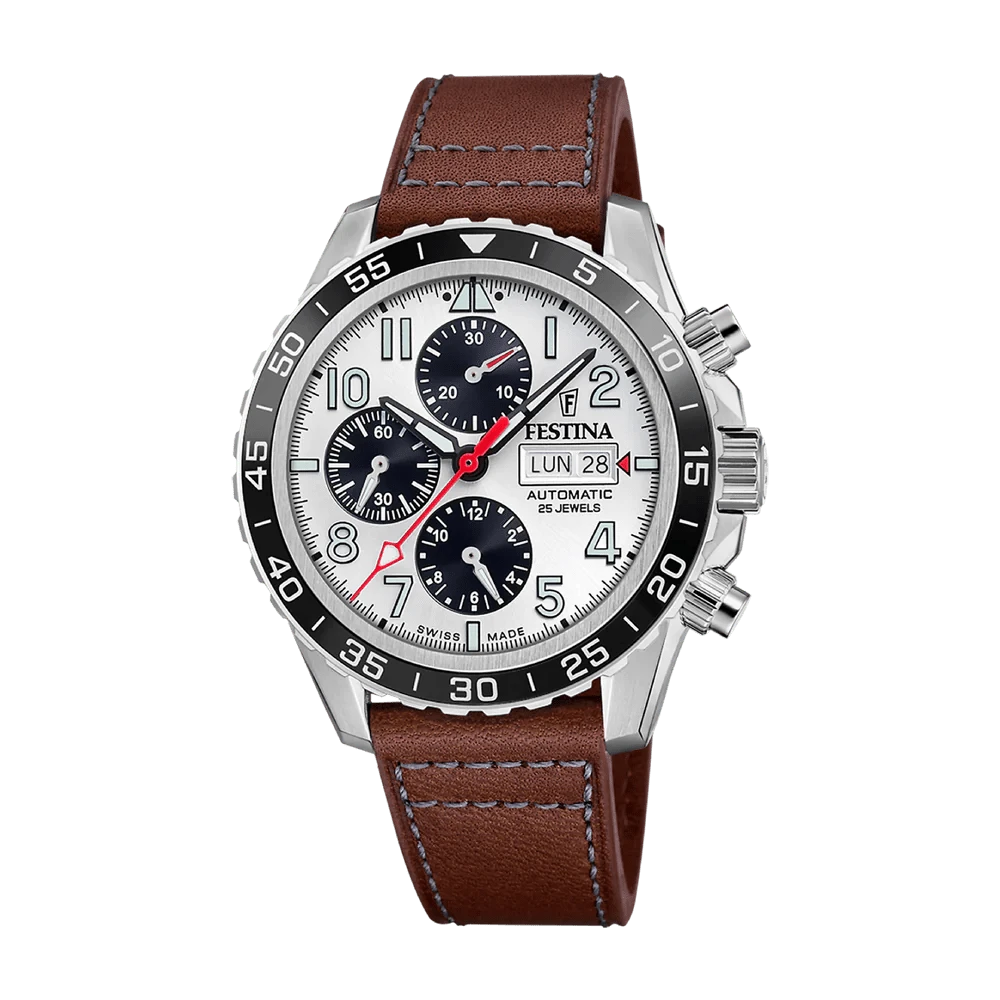 Festina Swiss Made 46mm Aviator North Chrono White Dial Men's Watch F20056/1