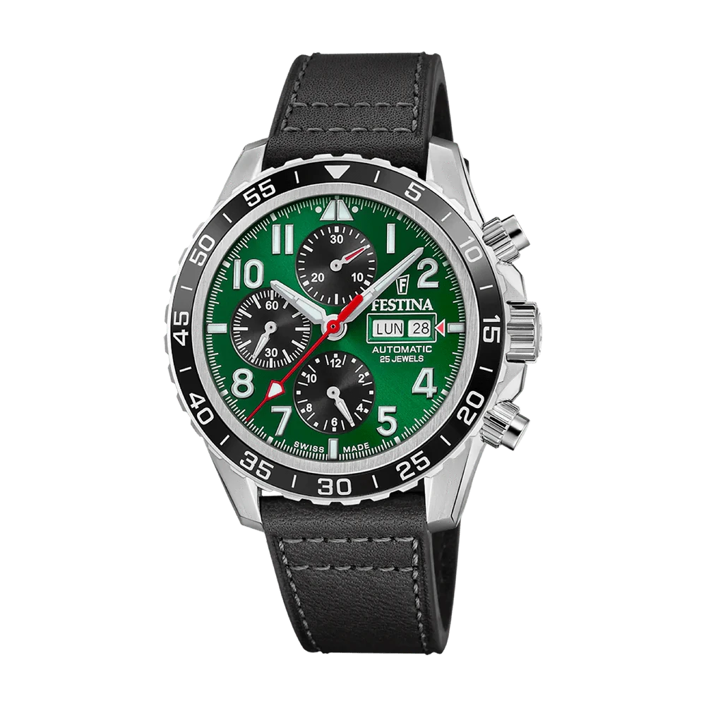 Festina Swiss Made 46mm Aviator North Chrono Green Dial Men's Watch F20056/2