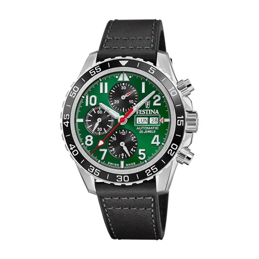 Festina Swiss Made 46mm Aviator North Chrono Green Dial Men's Watch F20056/2