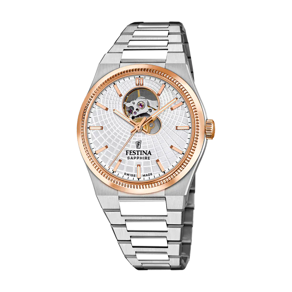 Festina Swiss Made 40mm Rivé Open Heart Silver Dial Men's Watch F20061/1