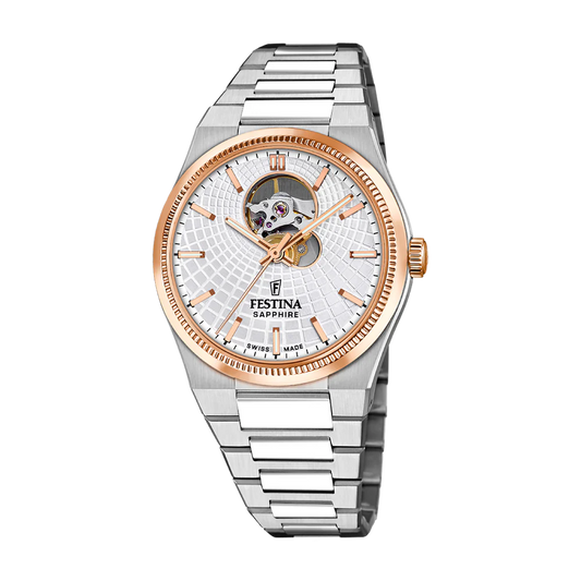 Festina Swiss Made 40mm Rivé Open Heart Silver Dial Men's Watch F20061/1