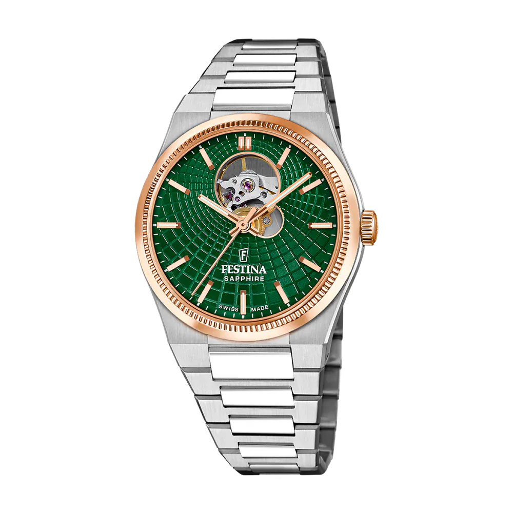 Festina Swiss Made 40mm Rivé Open Heart Green Dial Men's Watch F20061/3