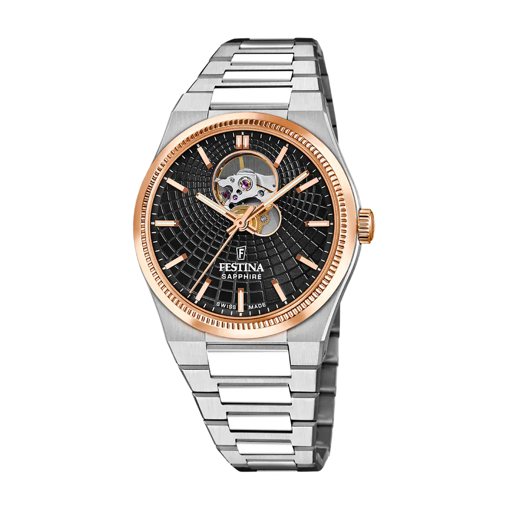 Festina Swiss Made 40mm Rivé Open Heart Black Dial Men's Watch F20061/4