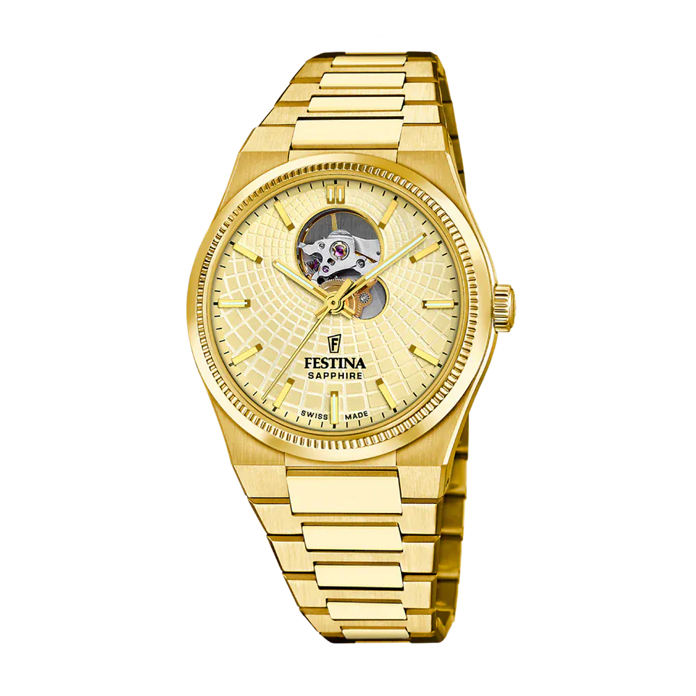 Festina Swiss Made 40mm Rivé Open Heart Beige Dial Men's Watch F20062/2