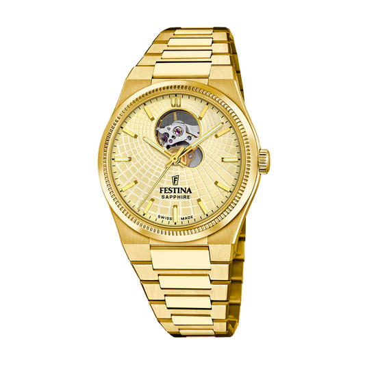 Festina Swiss Made 40mm Rivé Open Heart Beige Dial Men's Watch F20062/2