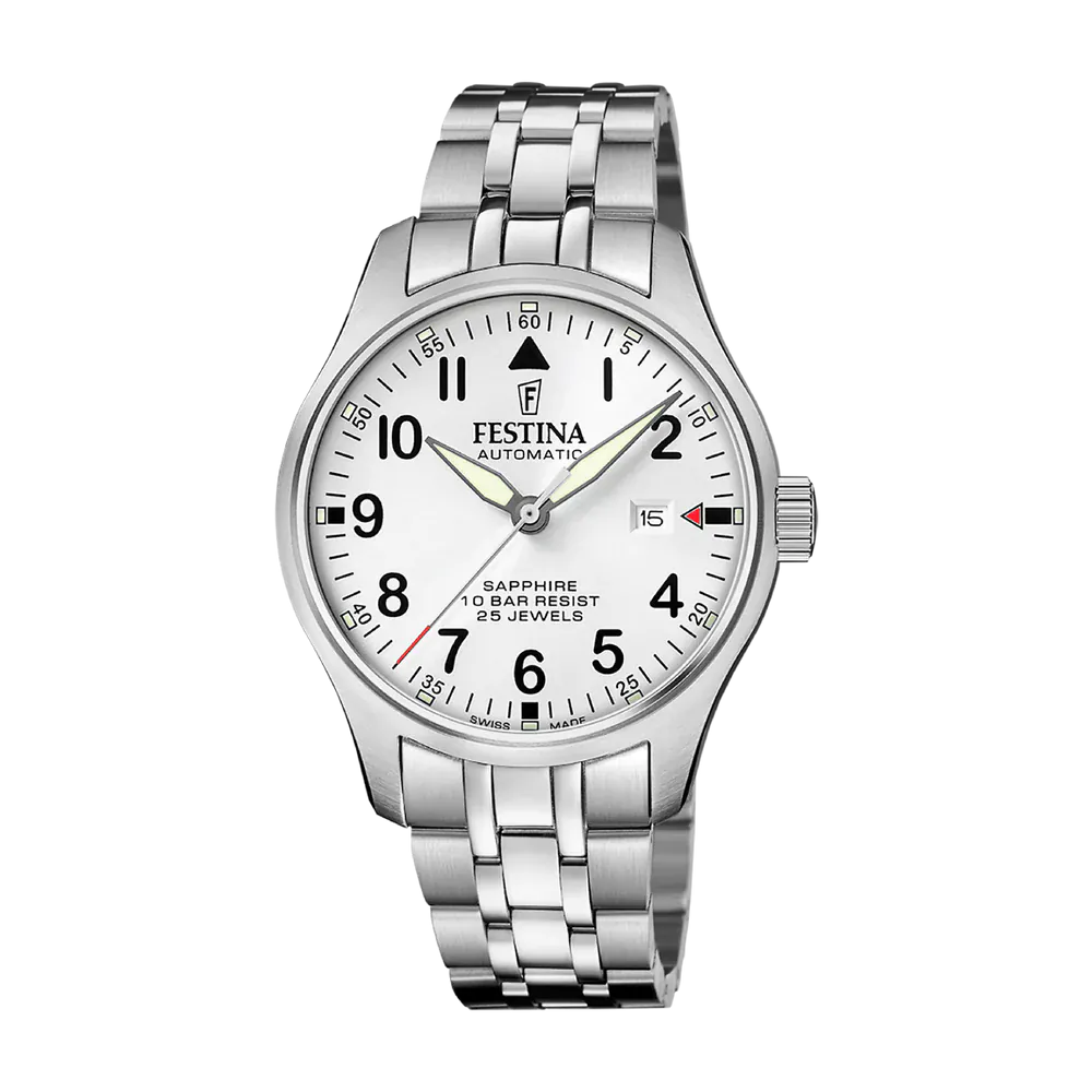 Festina Swiss Made 43mm Aviator North Silver Dial Men's Watch F20151/A