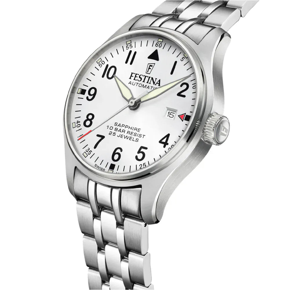Festina Swiss Made 43mm Aviator North Silver Dial Men's Watch F20151/A