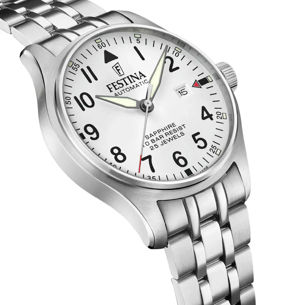 Festina Swiss Made 43mm Aviator North Silver Dial Men's Watch F20151/A