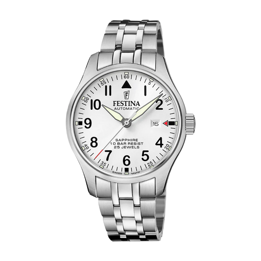 Festina Swiss Made 43mm Aviator North Silver Dial Men's Watch F20151/A